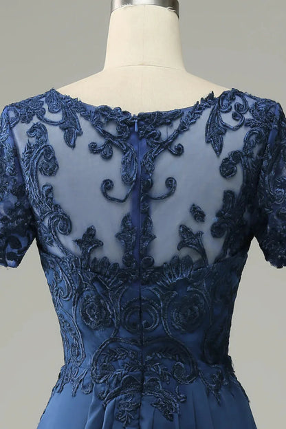 Blue A Line Decal Bridal Mother Dress