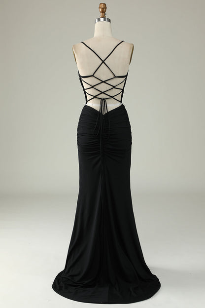 Mermaid Spaghetti Straps Grey Blue Long Prom Dress with Keyhole Sexy