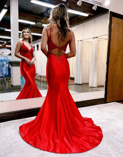 Mermaid Straps Neck Back Long Prom Dress Sexy
