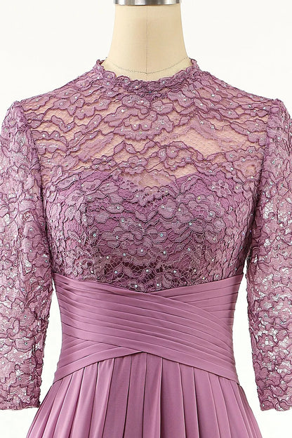 Grape colored chiffon lace long bridal mother dress