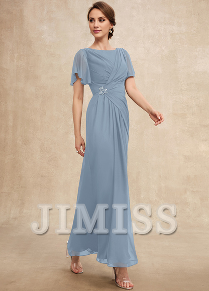 Beaded pleated A-line plunging ankle-length chiffon mother of the bride dress