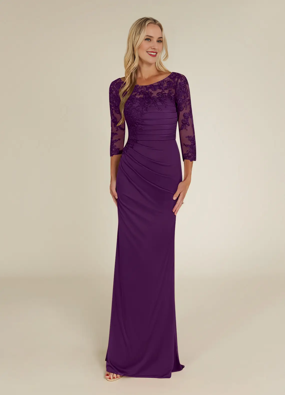 Round neck tight lace and floor length mother of bride dress