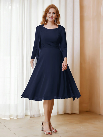 Folded chiffon dress paired with jacket mother of the bride dress