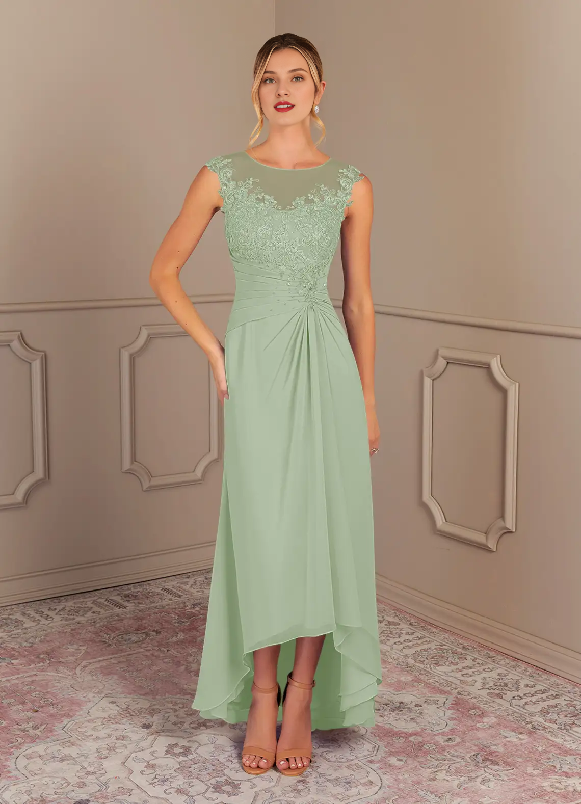 A-line tight spoon crepe and floor length mother of the bride dress