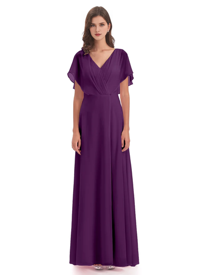 Short sleeved V-neck chiffon mother of the bride dress
