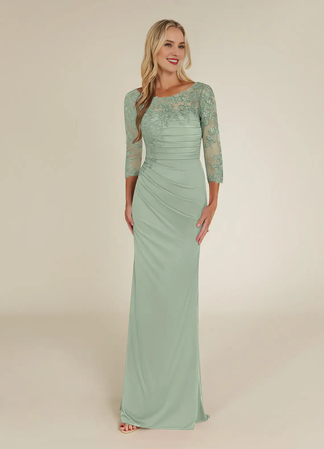 Round neck tight lace and floor length mother of bride dress