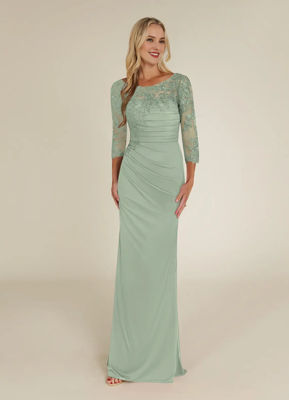 Round neck tight lace and floor length mother of bride dress