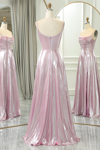 A-Line Spaghetti Straps Long Prom Dress With Slit Pure Color