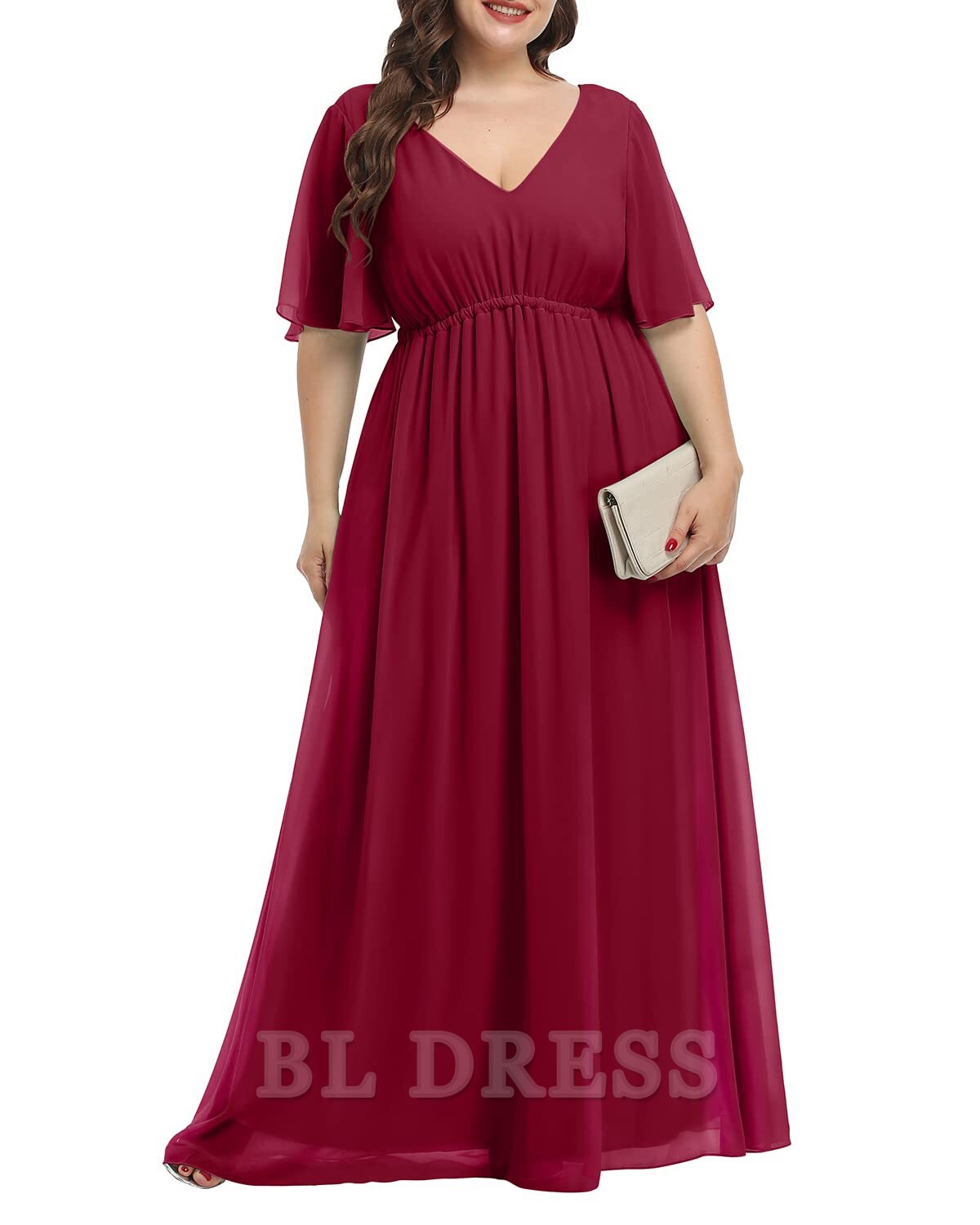 Plus Size A-line V-Neck Chiffon Long formal dresses Bridesmaid Dresses evening gown Prom Dress