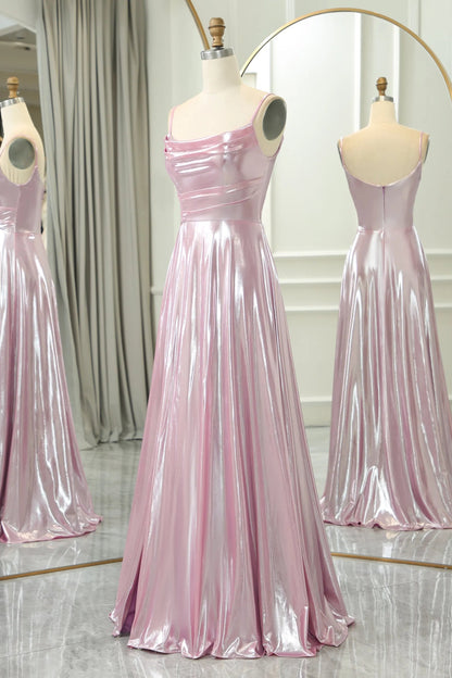 A-Line Spaghetti Straps Long Prom Dress With Slit Pure Color