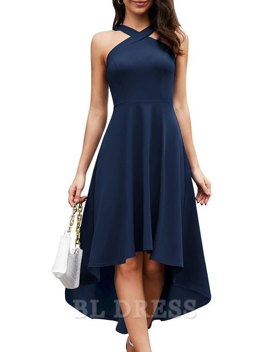 A-line Halter High Low formal dresses Bridesmaid Dresses evening gown Prom Dress