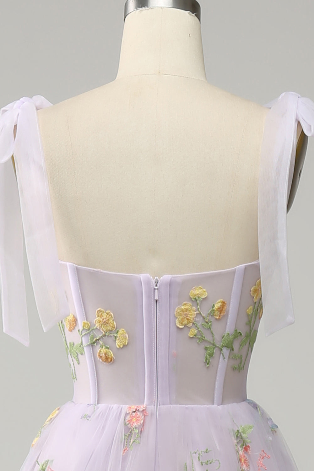 A Line Spaghetti Straps Corset Long Prom Dress With Embroidery Floor Length With Flowers