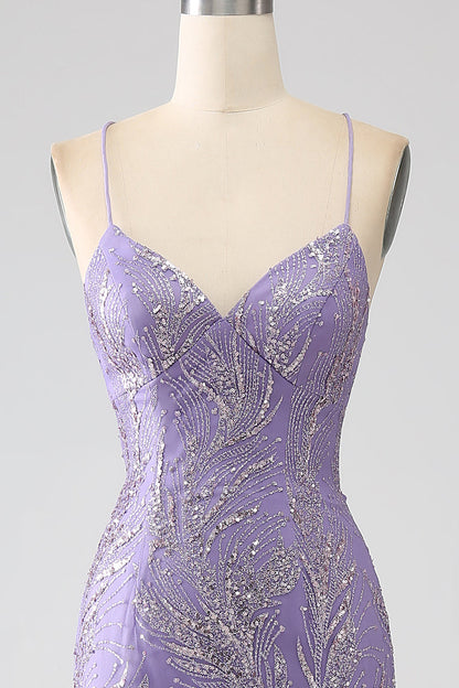 Sparkly Mermaid Spaghetti Straps Long Prom Dress V-neck Sexy Evening Dresses