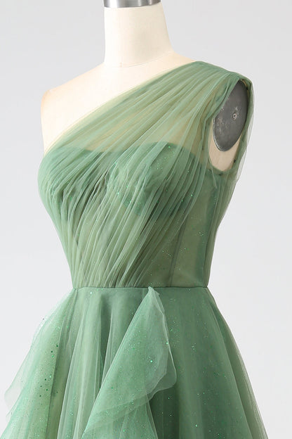 A-Line One-Shoulder Long Tulle Prom Dress Floor Length Beautiful