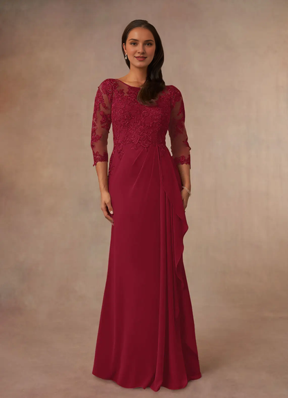 A-shaped spoon chiffon and ground length mother of bride dress
