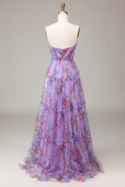 Dusty Rose A-Line Sweetheart Floor Length Tulle Prom Dress V-neck Sexy