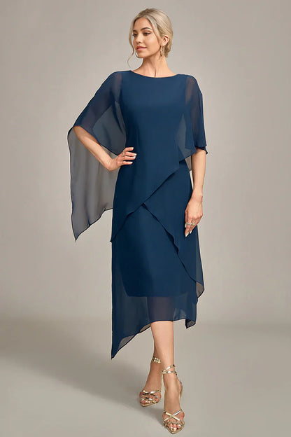 A Line Round Neck Sequin Mother of Bride Dress With Appliques