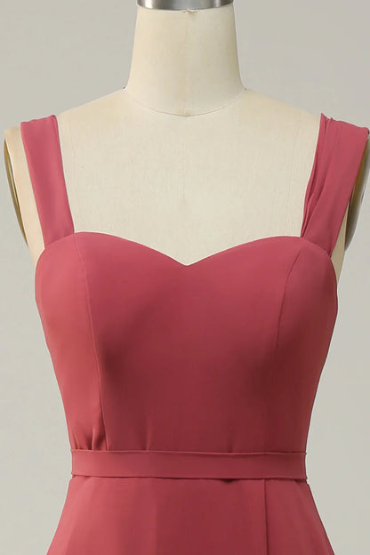 Sweetheart slit sleeveless long bridesmaid dress