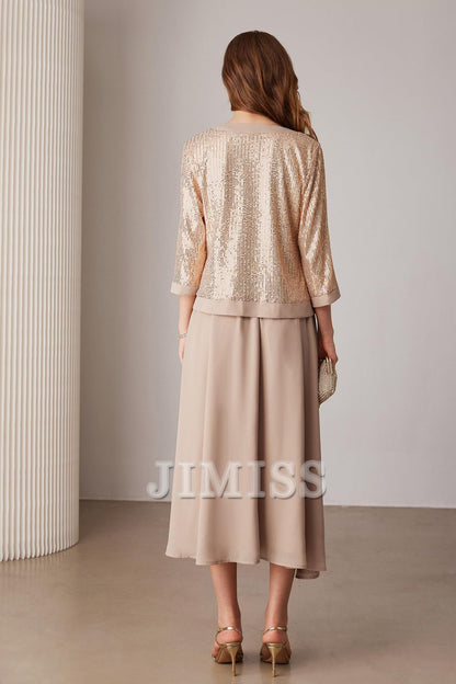 Sequined mother of the bride dresses wedding party cocktail party dress two-piece sequined dress set
