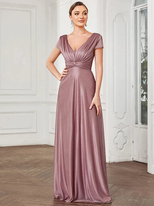 Aimishang Glitzy Pleated Sweetheart A-Line Long Mother of the Bride Dress