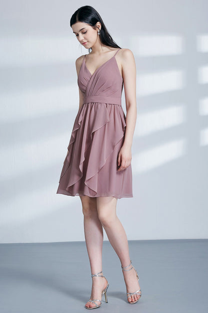 A Line Spaghetti Straps V neck Bridesmaid Dresses