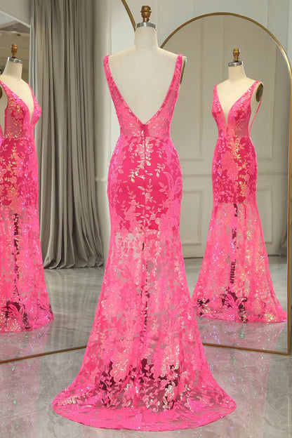 Mermaid V Neck Long Prom Dress With Sequined Appliques Sexy