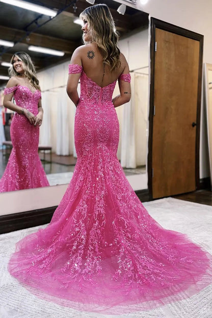 Mermaid Off The Shoulder Long Prom Dress With Appliques Beautiful