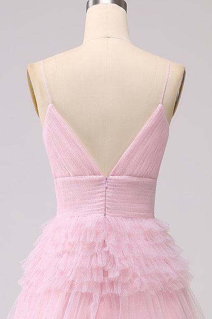 A Line Tulle Spaghetti Straps Sweetheart Prom Dress Floor Length With Slit