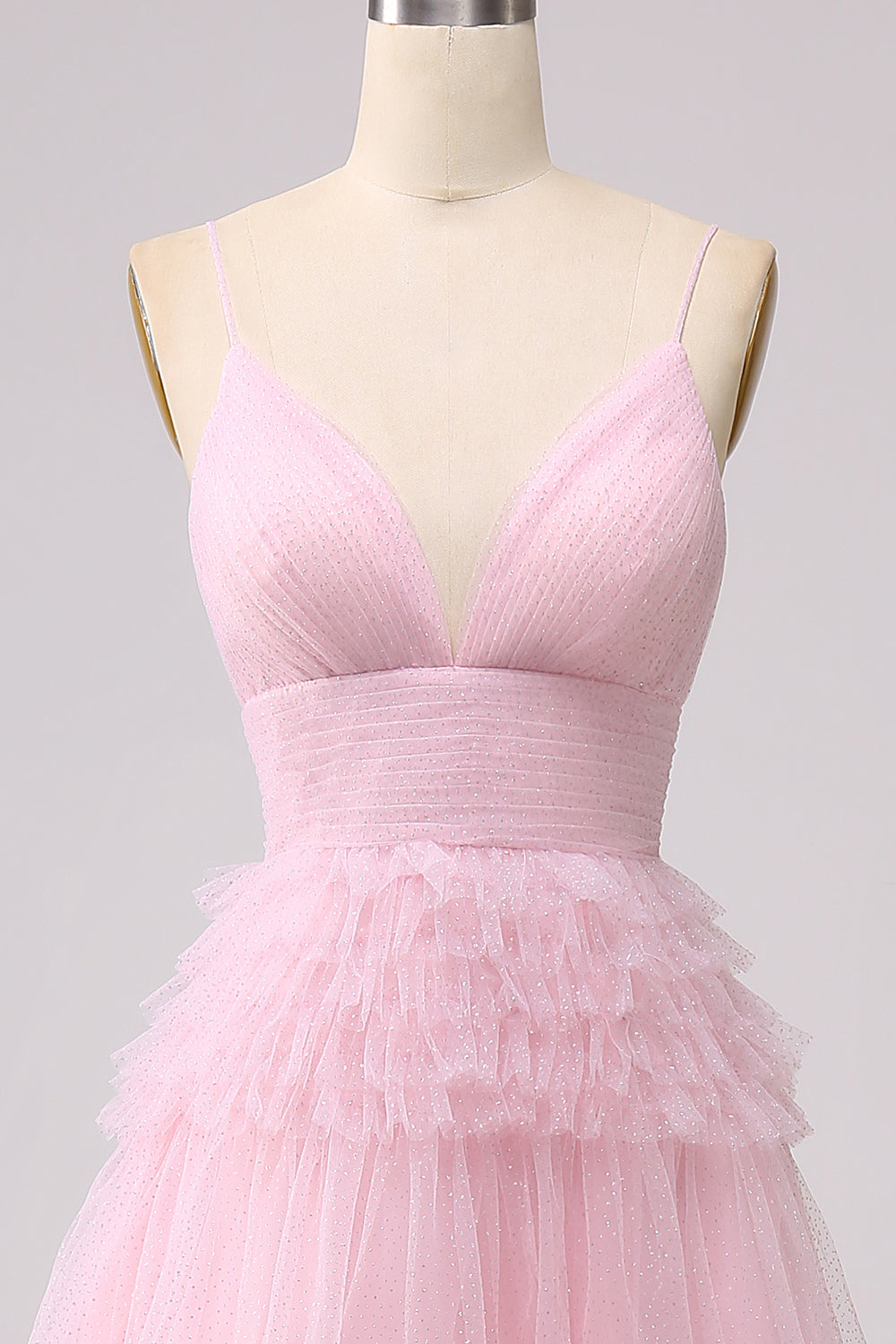 A Line Tulle Spaghetti Straps Sweetheart Prom Dress Floor Length With Slit