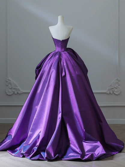 A-Line Sweetheart Neck Satin Purple Long Prom Dress Formal Dress Evening Dress