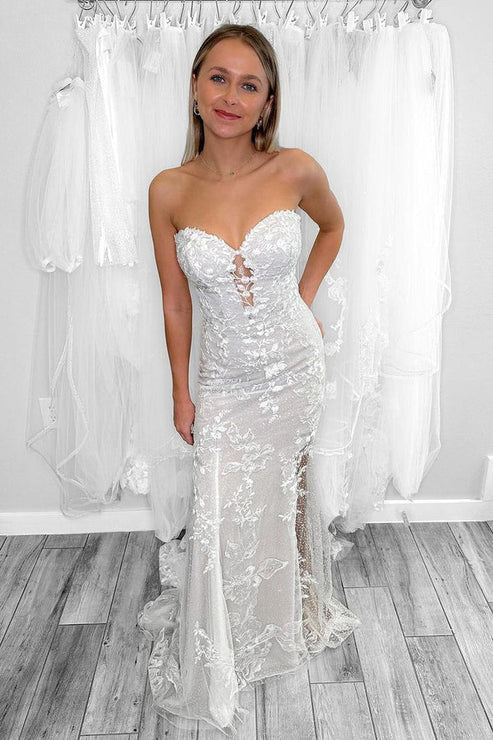 Mermaid Strapless Tulle Appliques Wedding Dresses Off Shoulder Beautiful
