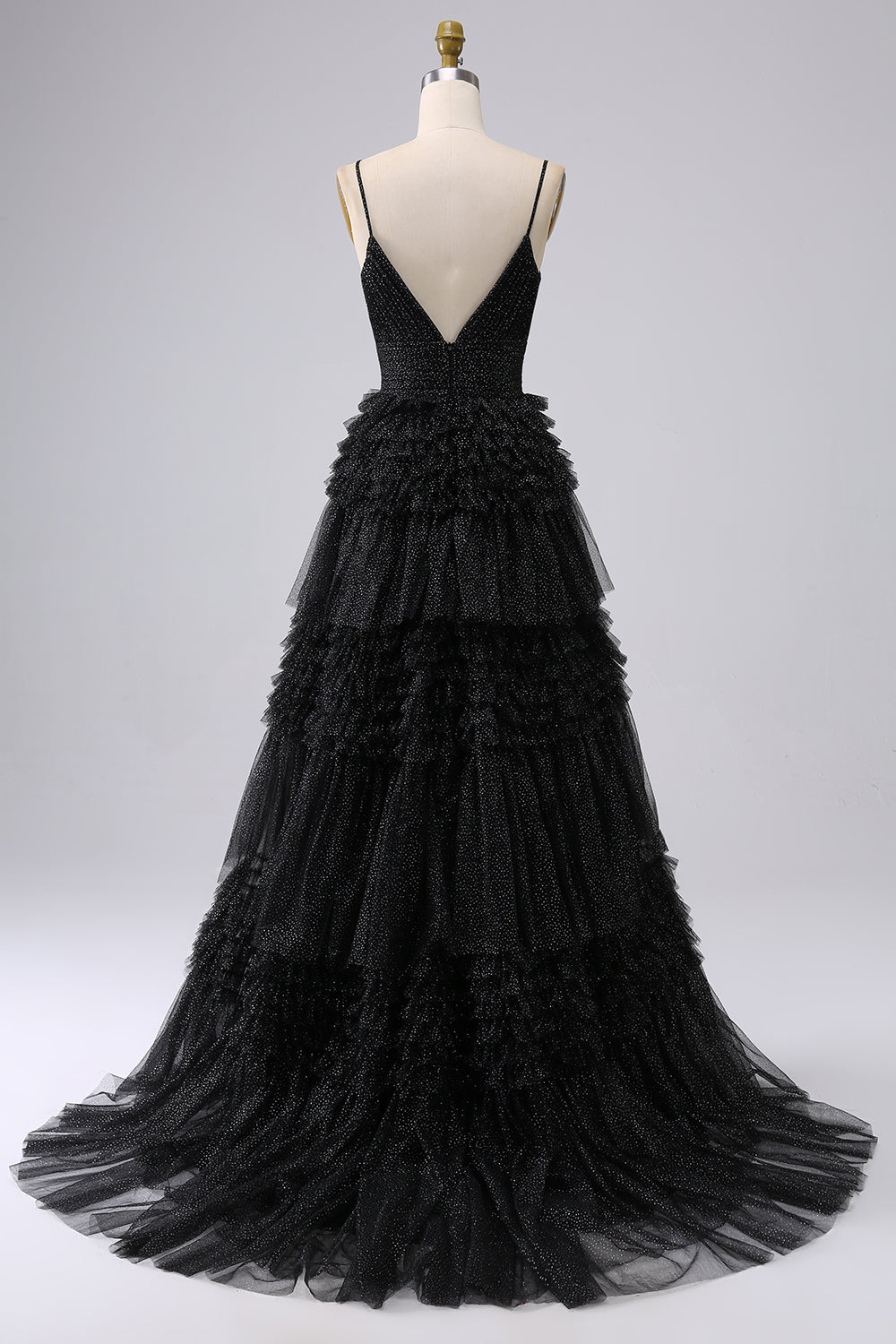 A Line Tulle Spaghetti Straps Sweetheart Prom Dress Floor Length With Slit