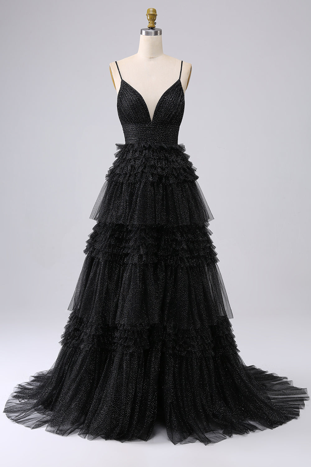 A Line Tulle Spaghetti Straps Sweetheart Prom Dress Floor Length With Slit