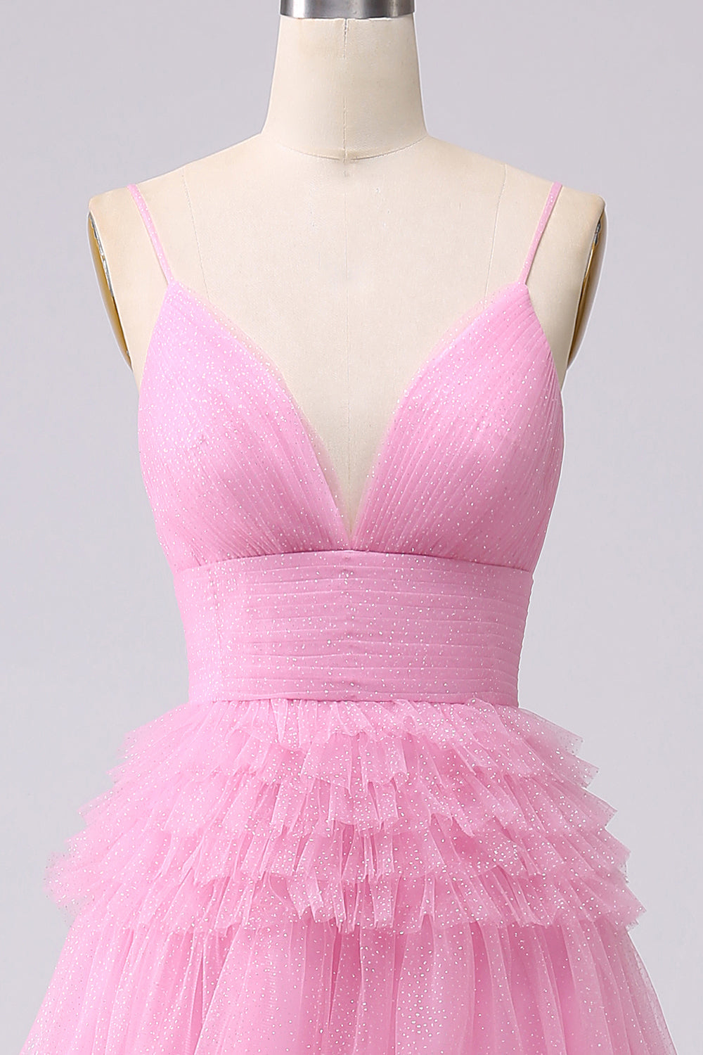 A Line Tulle Spaghetti Straps Sweetheart Prom Dress Floor Length With Slit