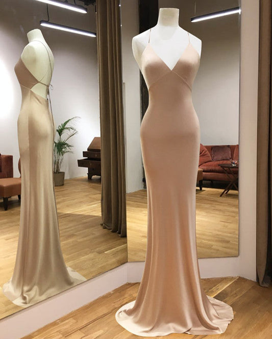 Simple Satin V-neck Empire Mermaid Prom Dresses