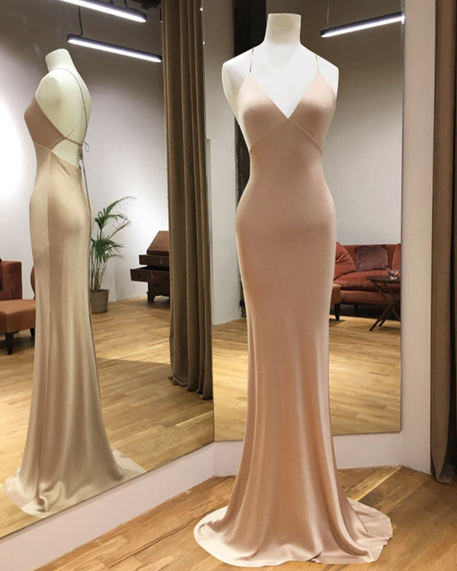Simple Satin V-neck Empire Mermaid Prom Dresses
