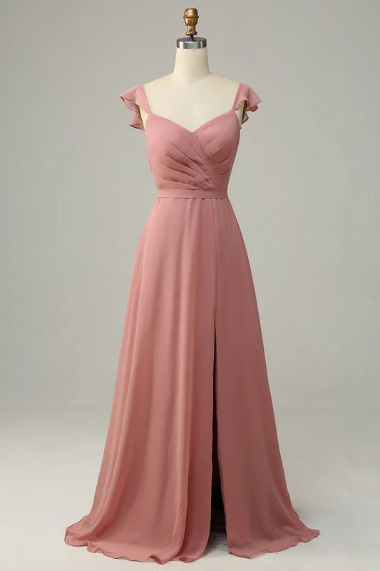 A Line Long Bridesmaid Dress With Slit