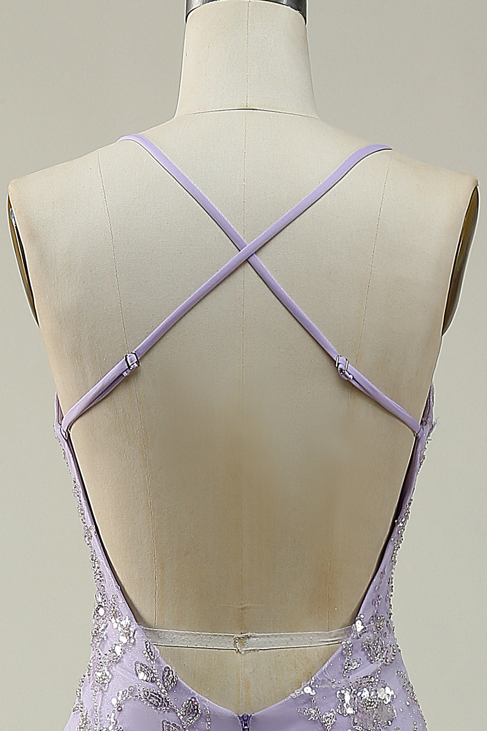 Mermaid Spaghetti Straps Purple Long Prom Dress with Beading V-neck With Slit