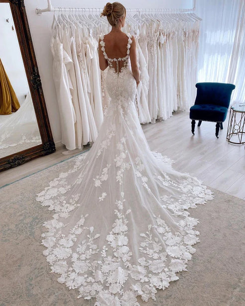 Fairy Mermaid Sweetheart Lace Wedding Dresses with Appliques Beautiful