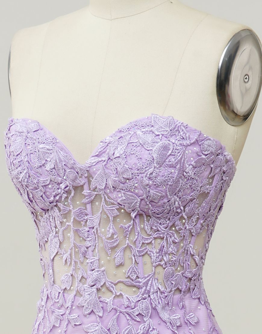 Lilac Mermaid Corset Back Long Prom Dress With Appliques Charming Evening Dress