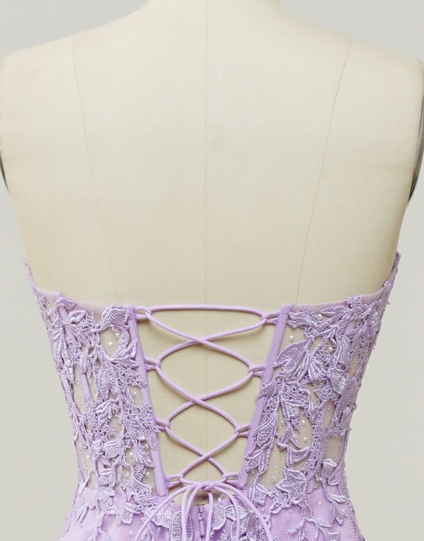 Lilac Mermaid Corset Back Long Prom Dress With Appliques Charming Evening Dress
