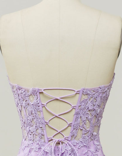 Lilac Mermaid Corset Back Long Prom Dress With Appliques Charming Evening Dress