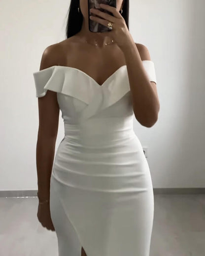 White Mermaid Split Off The Shoulder Dress