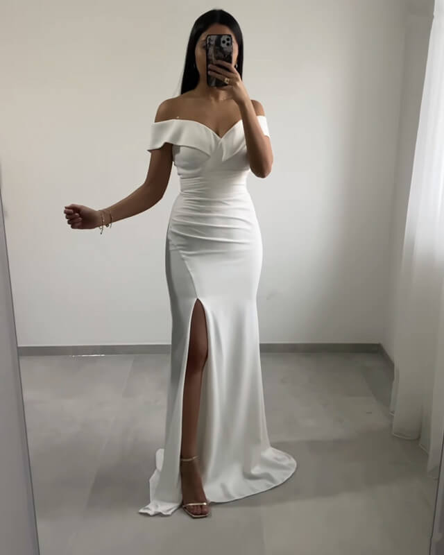 White Mermaid Split Off The Shoulder Dress