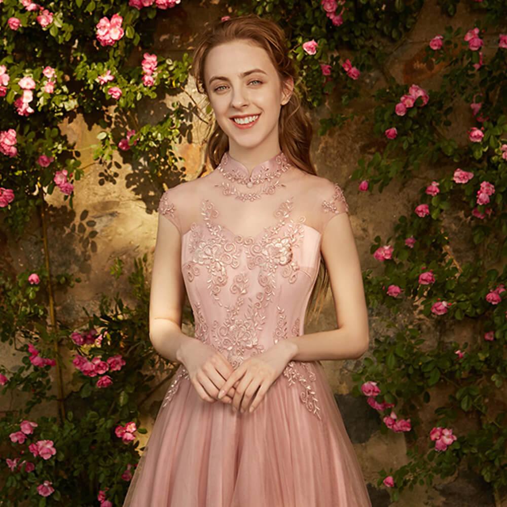 [Final Sale]Mix Match Dusty Rose and Silver Embroidery Bridesmaid Dress - RongMoon