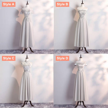 [Final Sale]Mix Match Dusty Rose and Silver Embroidery Bridesmaid Dress - RongMoon