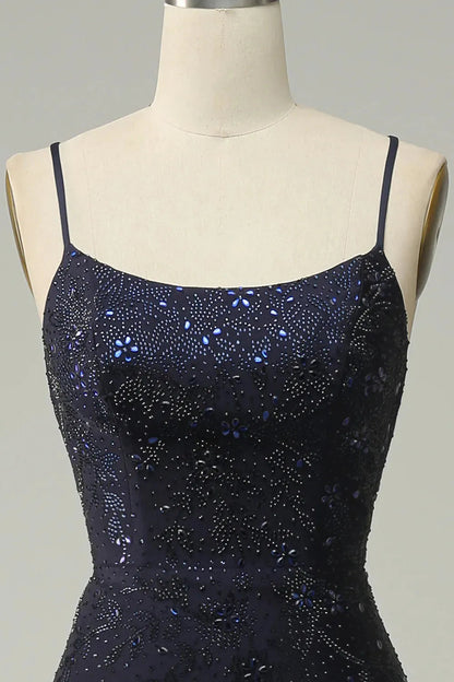 Mermaid Spaghetti Straps Beaded Prom Dress with Split Sexy