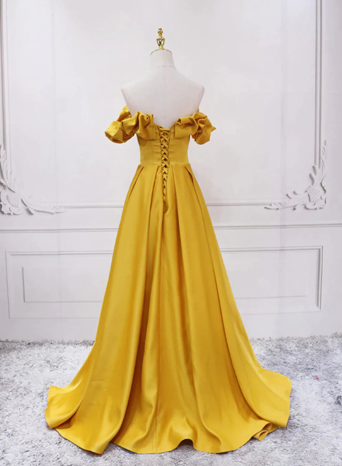 Gold Satin A-line Sweetheart Long Junior Prom Dress, Floor Length Satin Evening Dress