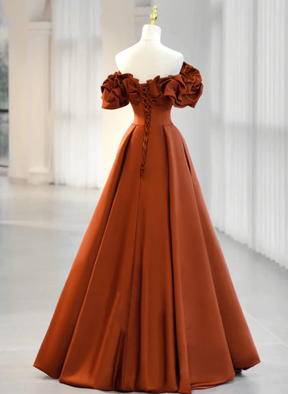 A-line Satin Off Shoulder Sweetheart Long Prom Dress, Satin Floor Length Party Dress