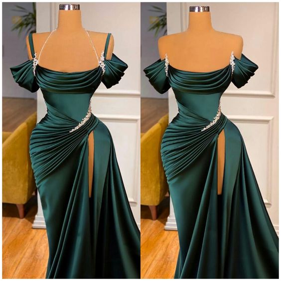 Mermaid Strapless Red Long Slit Prom Dress Evening Dresses P1092